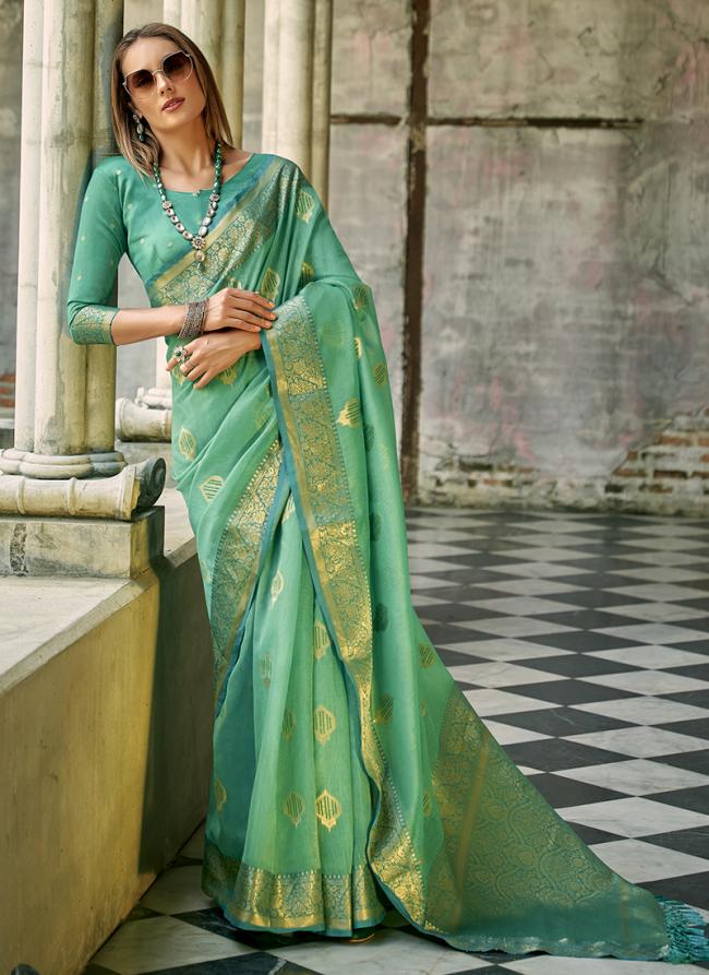 Tissue Silk Mint Green Party Wear Weaving Saree